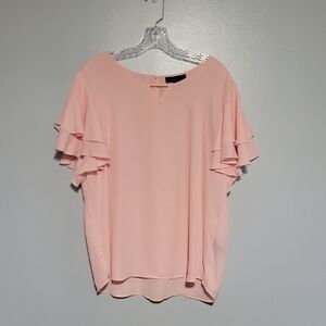 Attention Pink Cat Eye Ruffle Short Sleeve Womens Top Sz XL Dressy, Elegant
